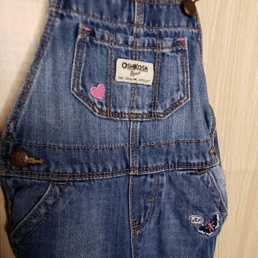 Osh Kosh B'Gosh Toddler Girls Denim Overalls With Patches 12 Months